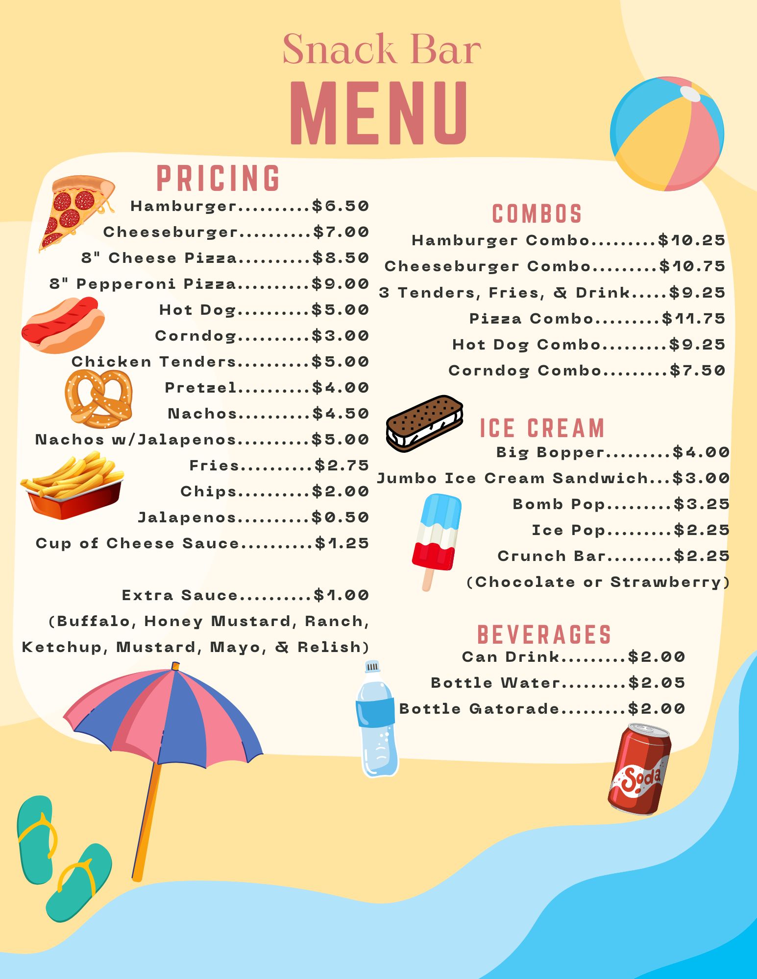 Pool Snack BarConcessions Menu (1)